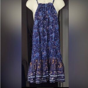Free People boho Floral Patterned Blue and Gold Women's dress size small